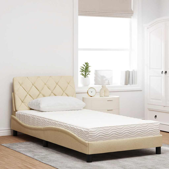 Pat cu saltea, crem, 100x200 cm, textil WALTI