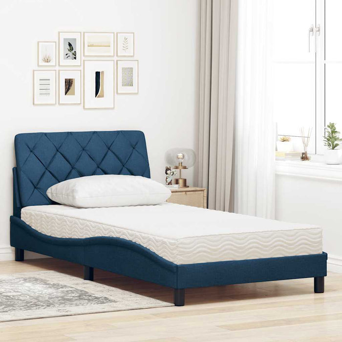 Pat cu saltea, albastru, 100x200 cm, textil WALTI