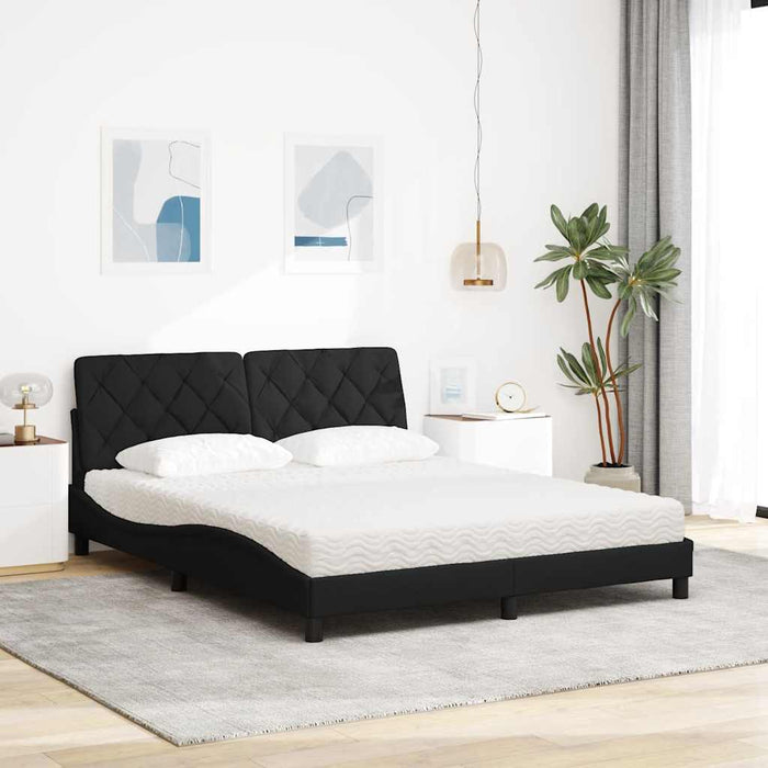 Pat cu saltea, negru, 160x200 cm, textil WALTI