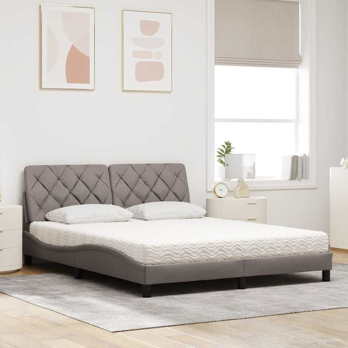 Pat cu saltea, gri taupe, 160x200 cm material textil WALTI
