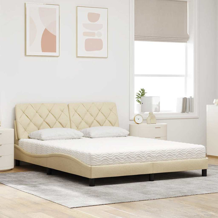 Pat cu saltea, crem, 160x200 cm, material textil WALTI