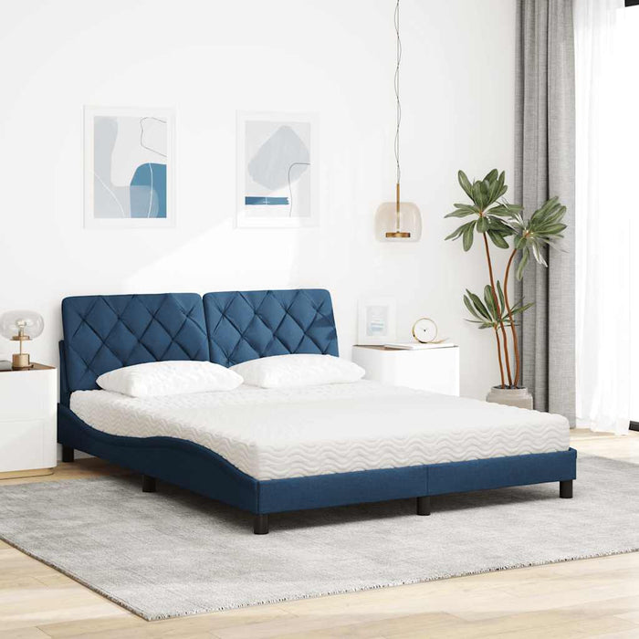 Pat cu saltea, albastru, 160x200cm, material textil WALTI