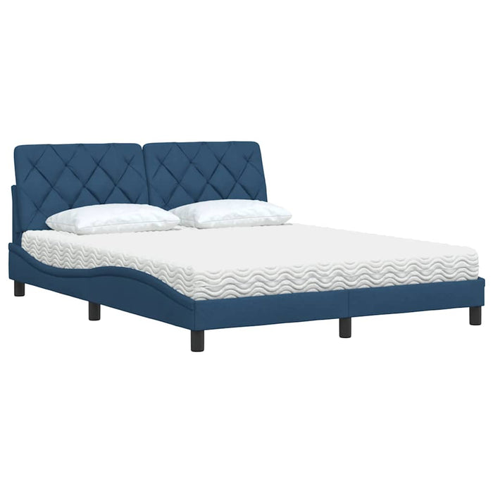 Pat cu saltea, albastru, 160x200cm, material textil WALTI