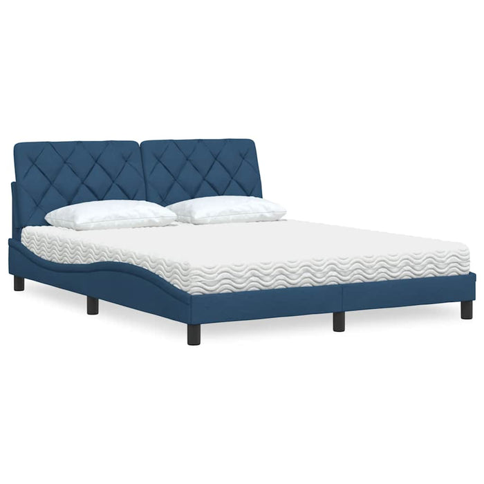 Pat cu saltea, albastru, 160x200cm, material textil WALTI