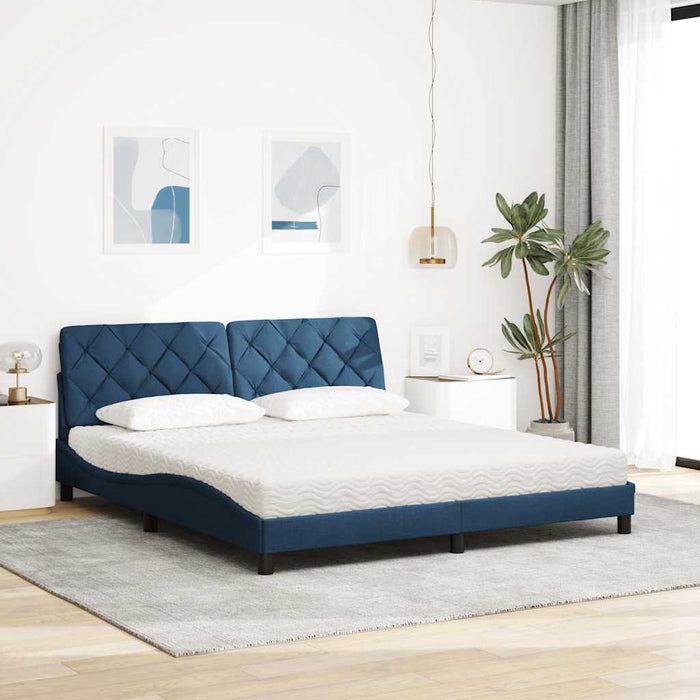 Pat cu saltea, albastru, 180x200 cm, material textil WALTI