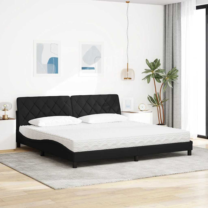 Pat cu saltea, negru, 200x200 cm, textil WALTI