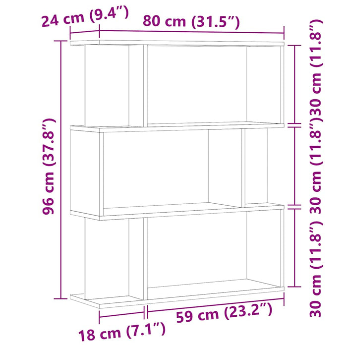 Bibliotecă, stejar artizanal, 80x24x96 cm, lemn prelucrat - WALTI WALTI