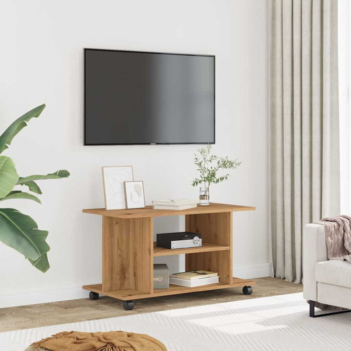 Dulap TV cu roți, stejar artizanal, 80x40x45 cm, lemn prelucrat - WALTI WALTI