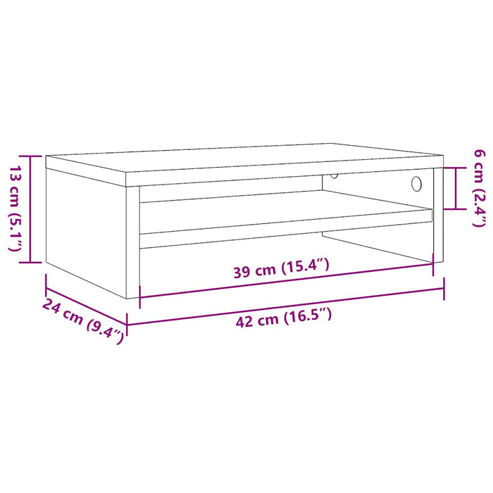 Suport monitor, stejar artizanal, 42x24x13 cm, lemn prelucrat - WALTI WALTI