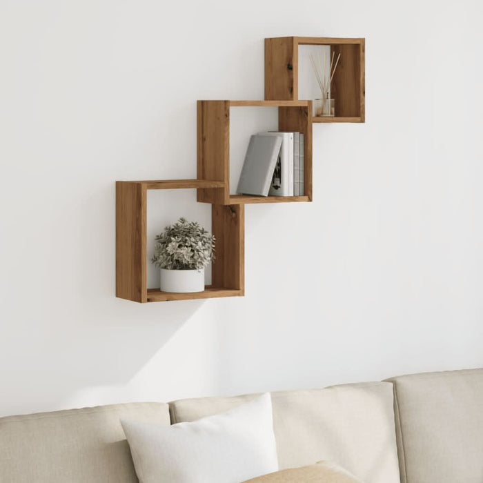 Rafturi cub perete stejar artizanal 68x15x68 cm, lemn prelucrat - WALTI WALTI