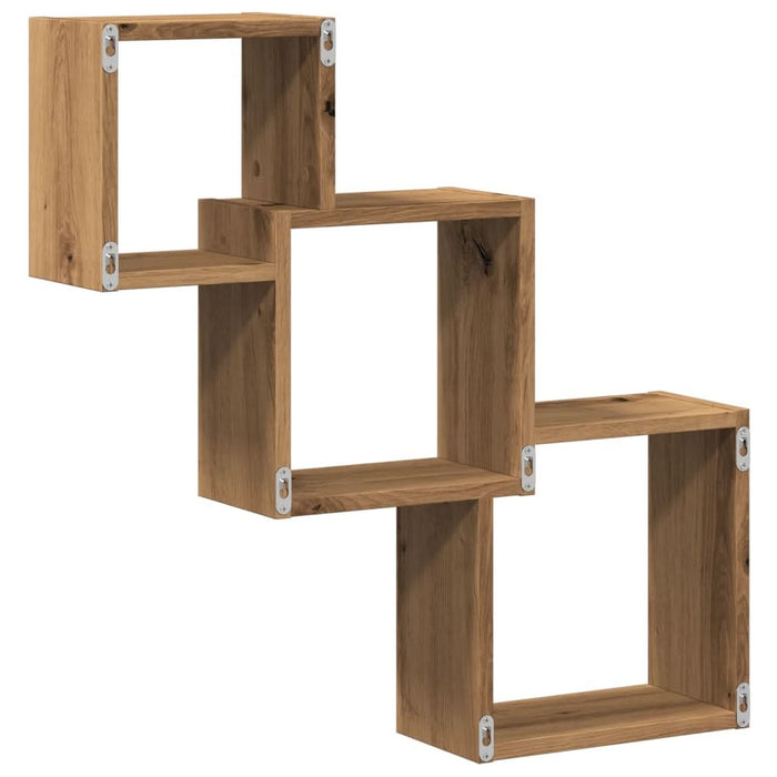 Rafturi cub perete stejar artizanal 68x15x68 cm, lemn prelucrat - WALTI WALTI