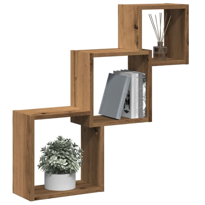 Rafturi cub perete stejar artizanal 68x15x68 cm, lemn prelucrat - WALTI WALTI