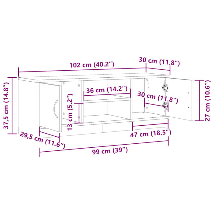Dulap TV, stejar artizanal, 102x30x37,5 cm, lemn prelucrat - WALTI WALTI