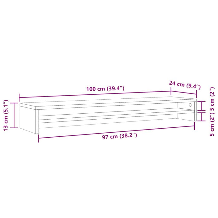 Suport monitor, stejar artizanal, 100x24x13 cm, lemn prelucrat - WALTI WALTI