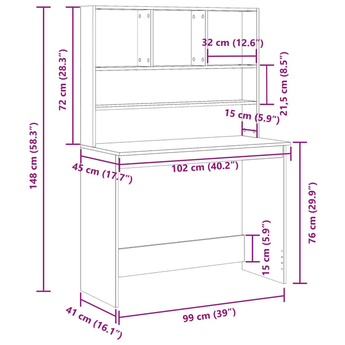 Birou cu rafturi stejar artizanal 102x45x148 cm, lemn prelucrat - WALTI WALTI