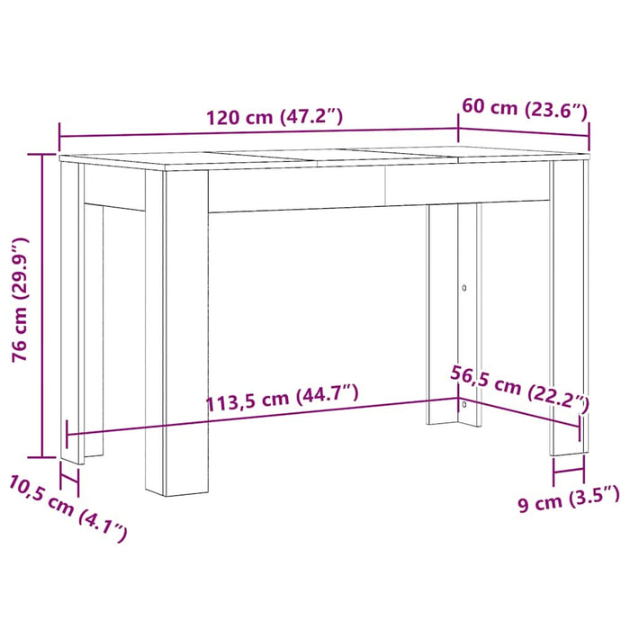 Masă de bucătărie, Stejar artizanal 120x60x76 cm lemn prelucrat - WALTI WALTI