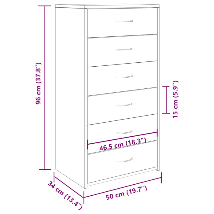 Servantă cu 6 sertare, Lemn vechi, 50 x 34 x 96 cm, PAL - WALTI WALTI