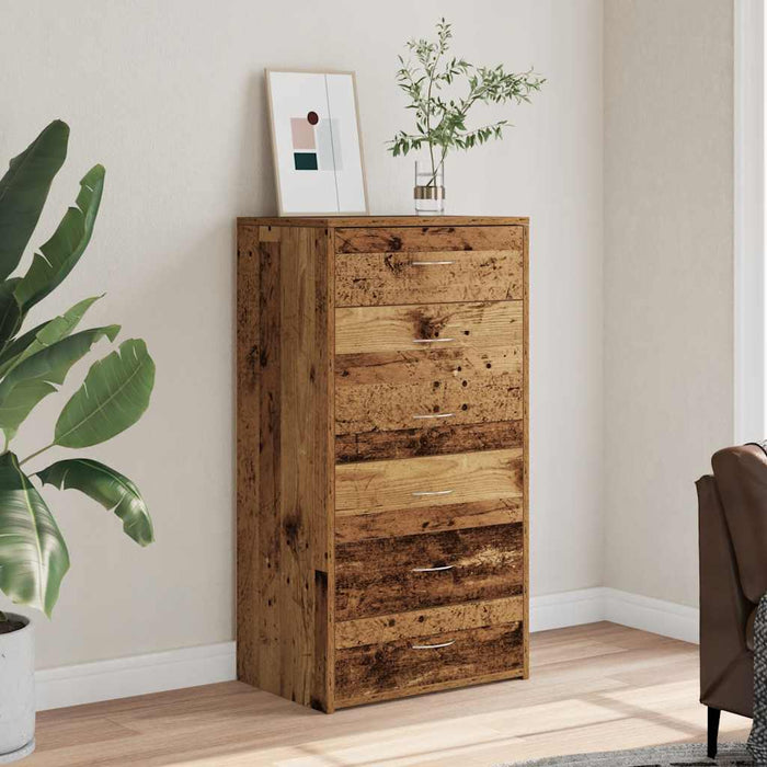 Servantă cu 6 sertare, Lemn vechi, 50 x 34 x 96 cm, PAL - WALTI WALTI