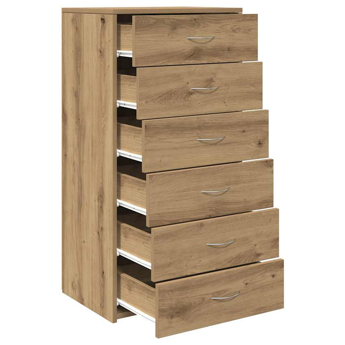 Servantă cu 6 sertare, Stejar artizanal, 50 x 34 x 96 cm, PAL - WALTI WALTI