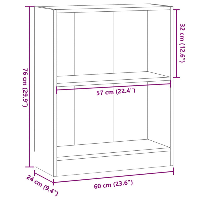 Bibliotecă, stejar artizanal, 60x24x76cm, lemn prelucrat - WALTI WALTI