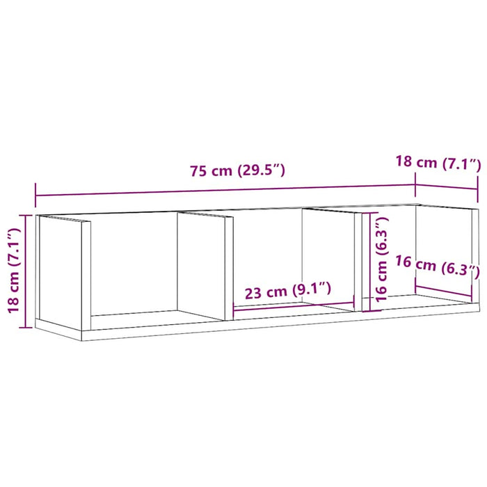 Raft de perete CD-uri, lemn vechi, 75x18x18 cm, lemn prelucrat - WALTI WALTI