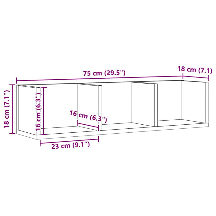 Raft perete CD-uri stejar artizanal 75x18x18 cm lemn prelucrat - WALTI WALTI