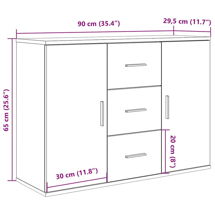 Servantă, stejar artizanal, 90x29,5x65 cm, lemn prelucrat - WALTI WALTI