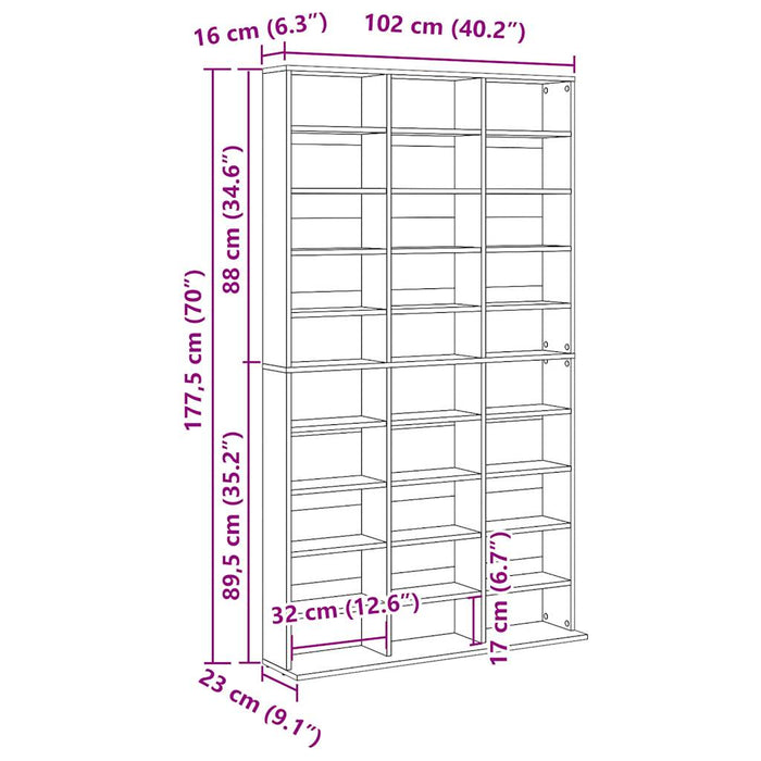 Dulap CD-uri, stejar artizanal, 102x23x177,5 cm, lemn prelucrat - WALTI WALTI