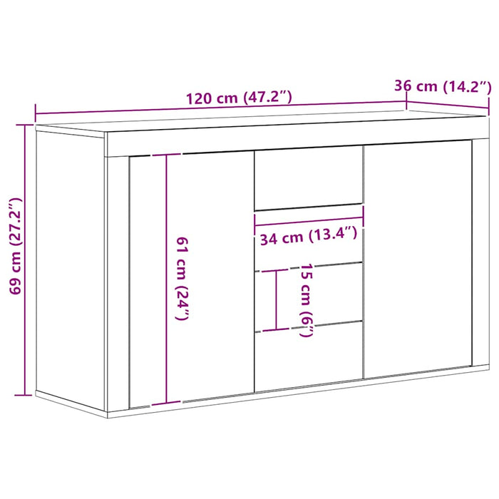 Dulap, stejar artizanal, 120x36x69 cm, lemn prelucrat WALTI