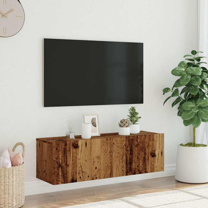 Dulap TV de perete, lemn vechi, 100x30x30 cm, lemn prelucrat - WALTI WALTI