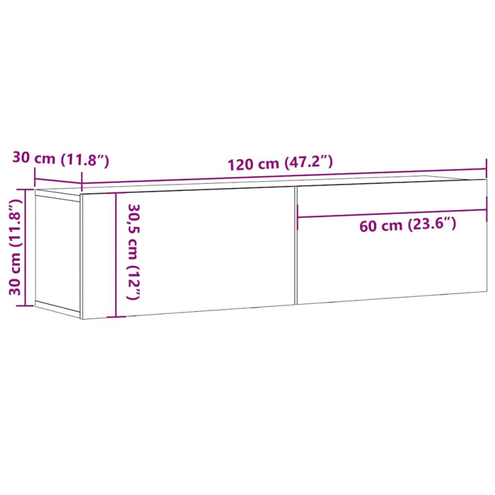 Dulap TV de perete, lemn vechi, 120x30x30 cm, lemn prelucrat - WALTI WALTI