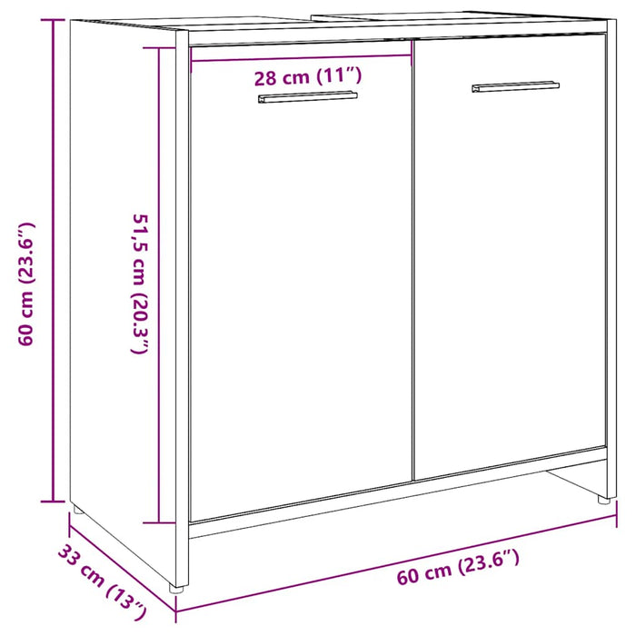 Dulap chiuvetă baie, stejar artizanal 65x33x60cm lemn prelucrat WALTI