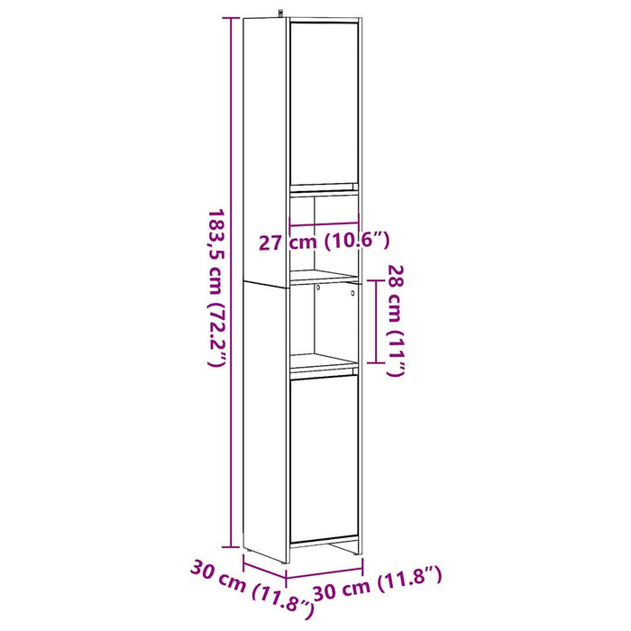 Dulap de baie, gri beton, 30x30x183,5 cm, PAL WALTI