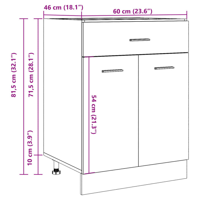 Dulap inferior cu sertar, gri beton, 60 x 46 x 81,5 cm, PAL WALTI