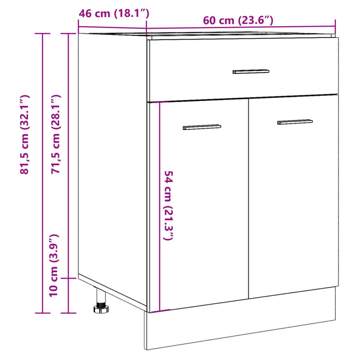 Dulap inferior cu sertar stejar artizanal, 60x46x81,5 cm, lemn WALTI