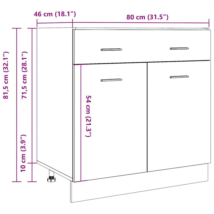 Dulap inferior cu sertar, gri beton, 80 x 46 x 81,5 cm, PAL WALTI