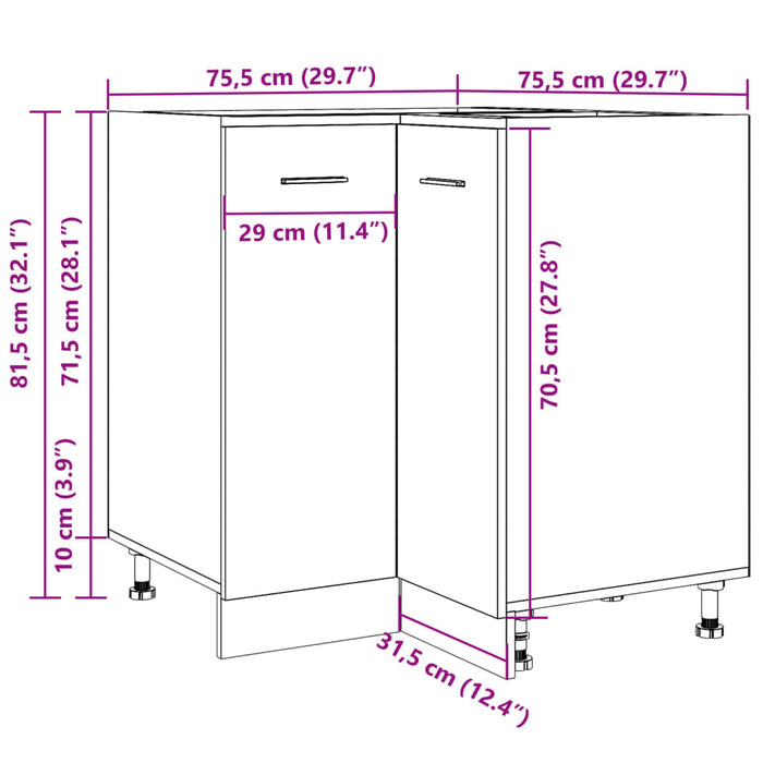 Dulap de bucătărie stejar artizanal 75,5x75,5x81,5 cm lemn WALTI