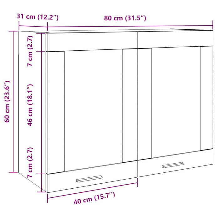 Dulap de sticlă suspendat, Lemn vechi, 80 x 31 x 60 cm, PAL WALTI