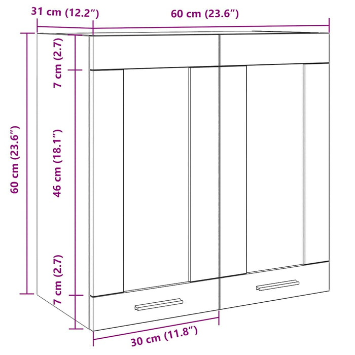 Dulap de bucătărie cu ușă din sticlă din lemn vechi 60x31x60 cm WALTI