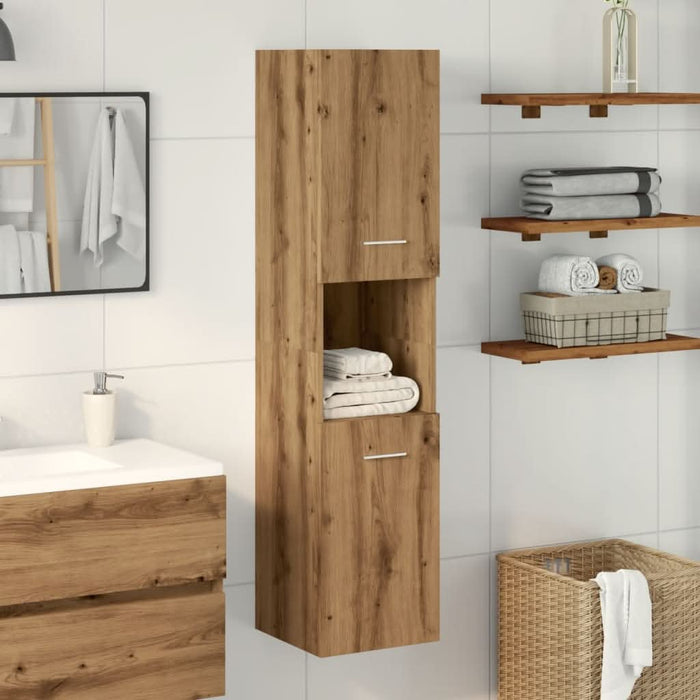 Dulap suspendat de baie, stejar artizanal, 30x30x130 cm, lemn - WALTI WALTI