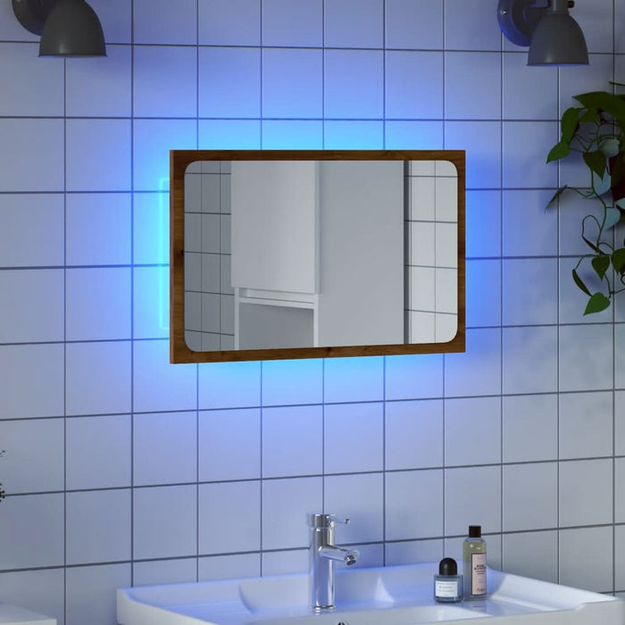 Oglindă de baie cu lumină LED, stejar artizanal, 60x8,5x38 cm - WALTI WALTI