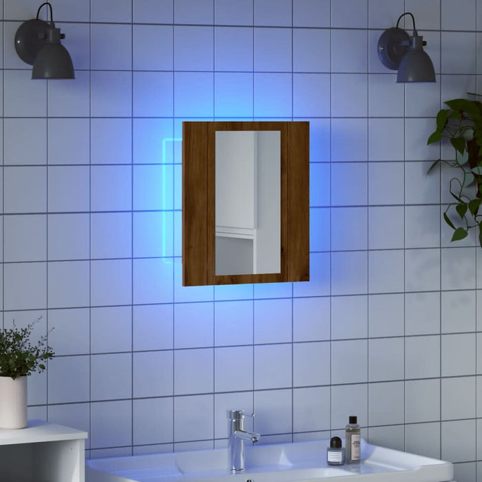 Dulap cu oglindă de baie LED stejar artizanal 40x12x45 cm, lemn - WALTI WALTI