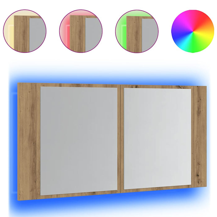 Dulap cu oglindă & LED stejar artizanal 90x12x45 cm lemn WALTI