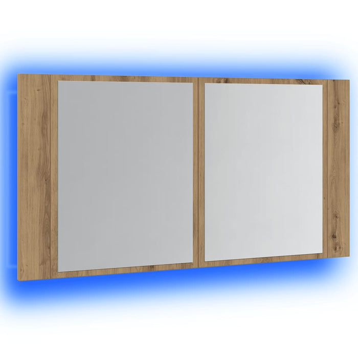 Dulap cu oglindă & LED stejar artizanal 90x12x45 cm lemn WALTI