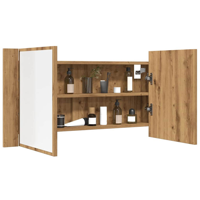 Dulap cu oglindă & LED stejar artizanal 90x12x45 cm lemn WALTI