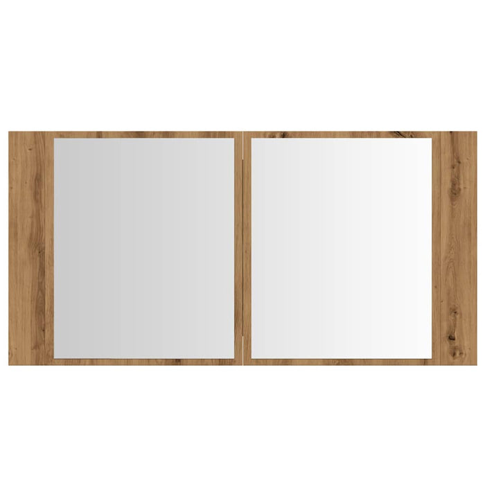 Dulap cu oglindă & LED stejar artizanal 90x12x45 cm lemn WALTI