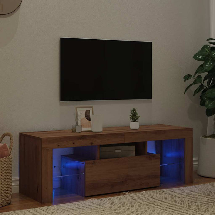 Dulap TV cu LED stejar artizanal 120x36,5x40 cm lemn prelucrat - WALTI WALTI