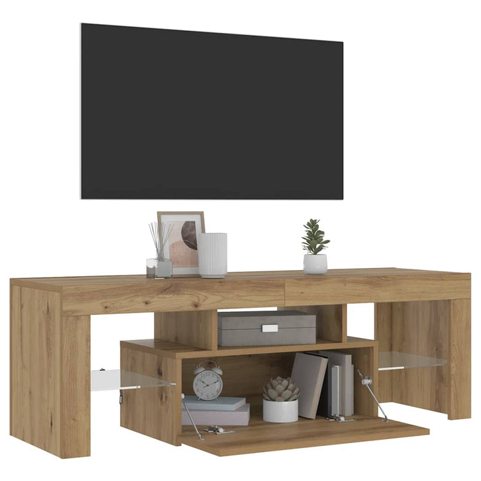Dulap TV cu LED stejar artizanal 120x36,5x40 cm lemn prelucrat - WALTI WALTI