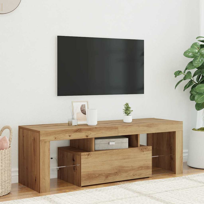 Dulap TV cu LED stejar artizanal 120x36,5x40 cm lemn prelucrat - WALTI WALTI