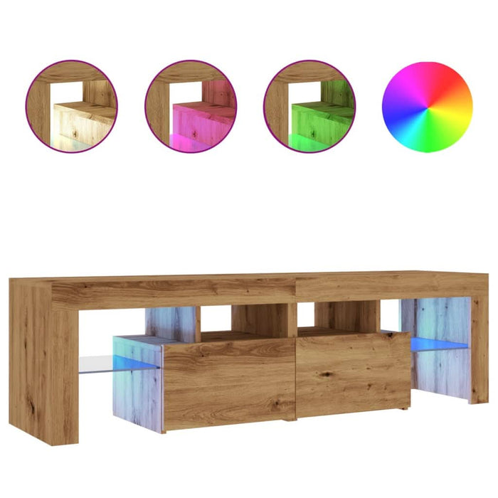 Dulap TV cu LED stejar artizanal 140x36,5x40 cm lemn prelucrat - WALTI WALTI
